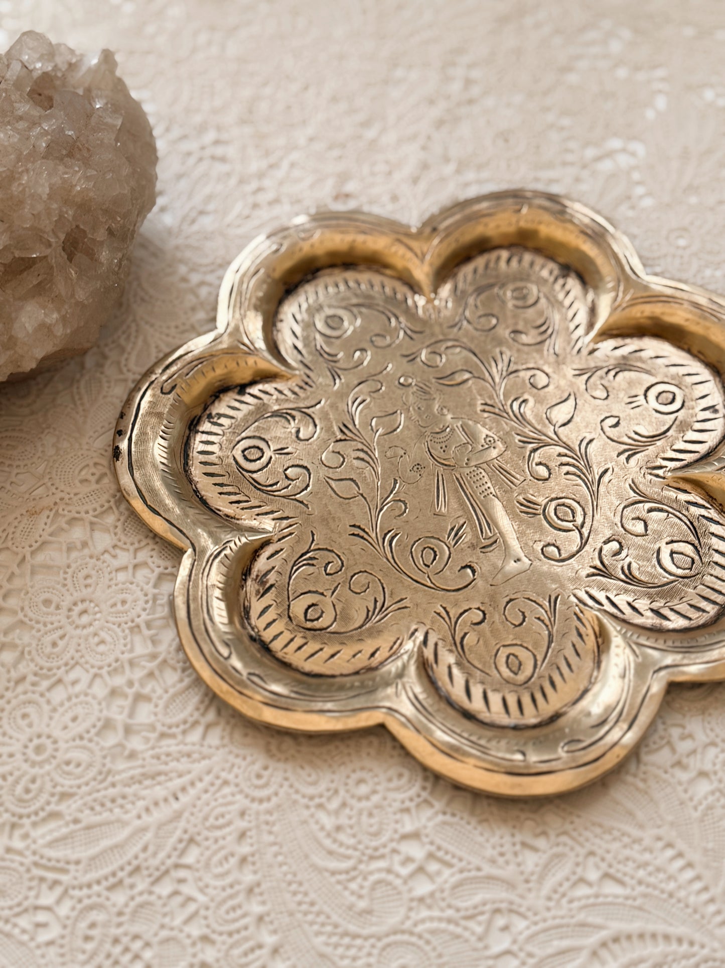 Vintage Brass Flower Spell Plate