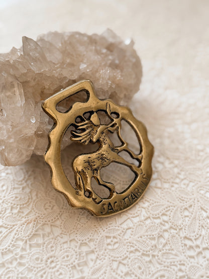 Vintage Sagittarius Brass Medallion