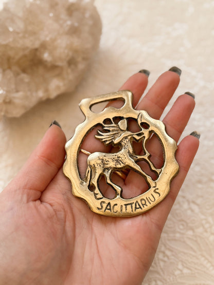 Vintage Sagittarius Brass Medallion