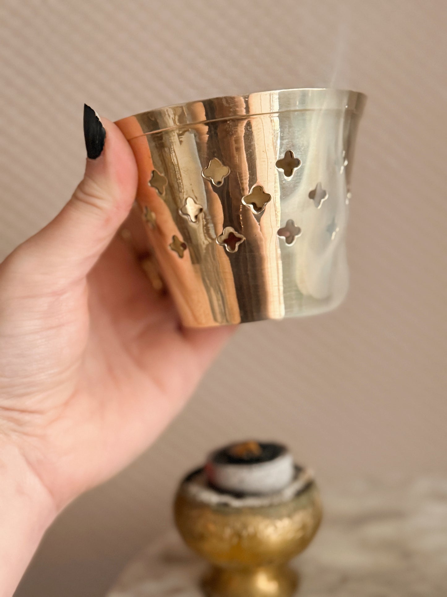 Vintage Brass Cross Plant Pot | Candle Holder