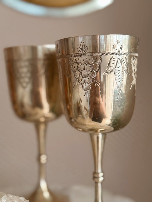 Vintage Brass Pair of Goblets