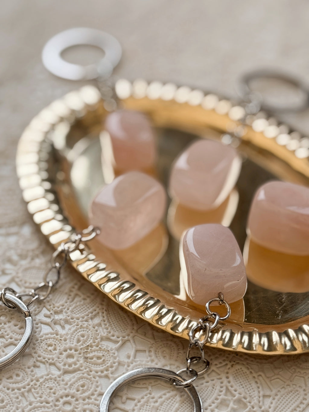 Rose Quartz Crystal Keyring