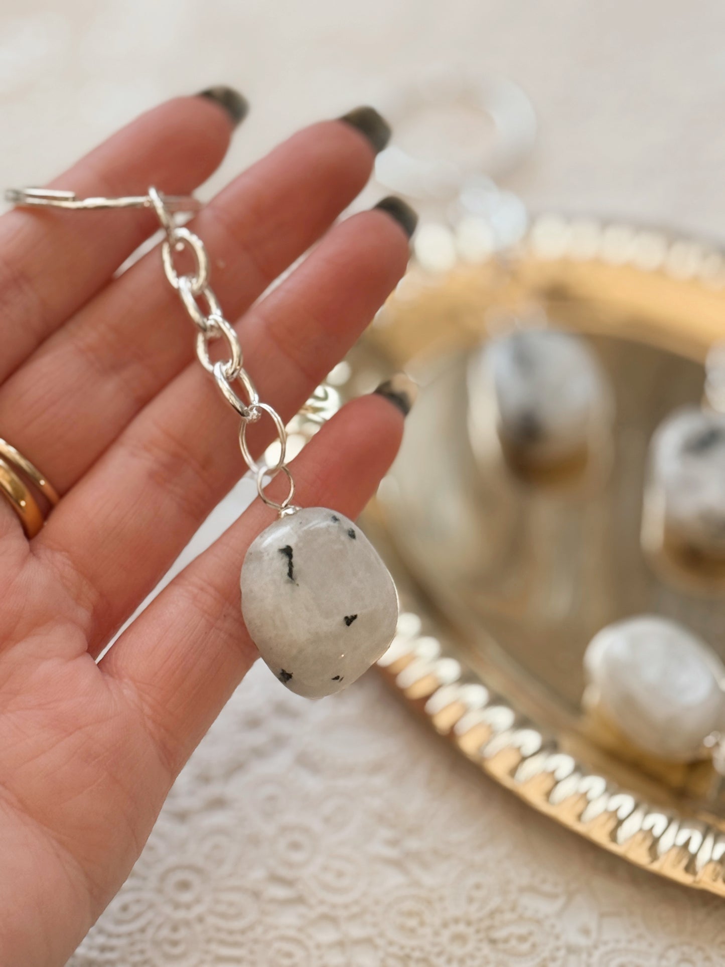 Rainbow Moonstone Crystal Keyring