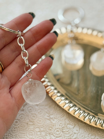 Clear Quartz Crystal Keyring