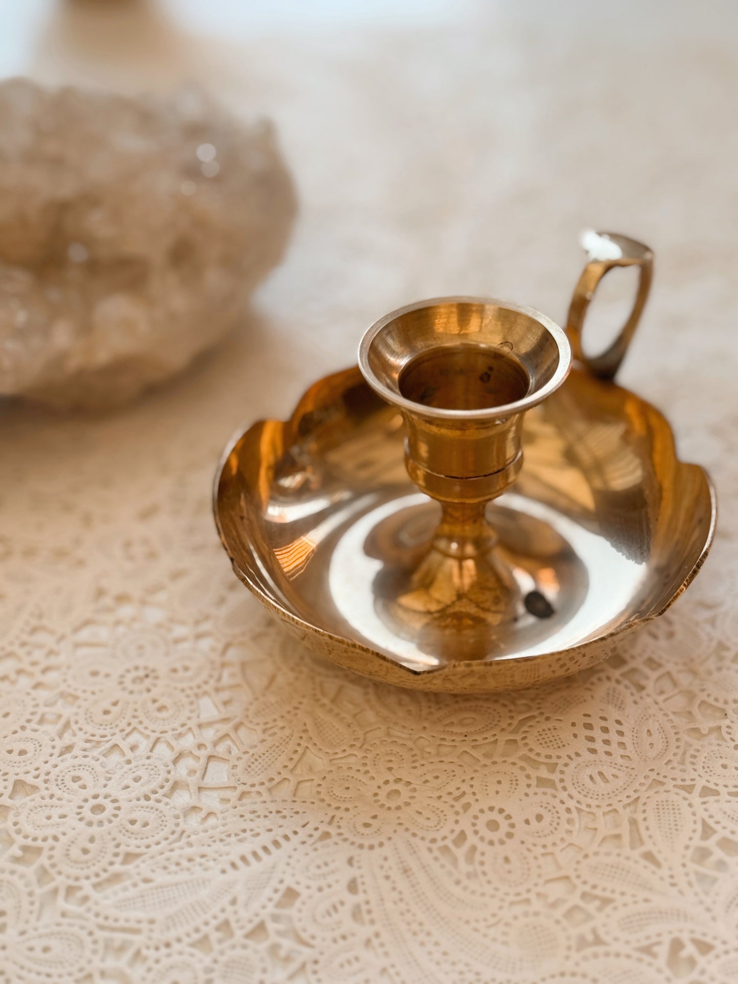 Vintage Brass Scallop Candlestick Holder