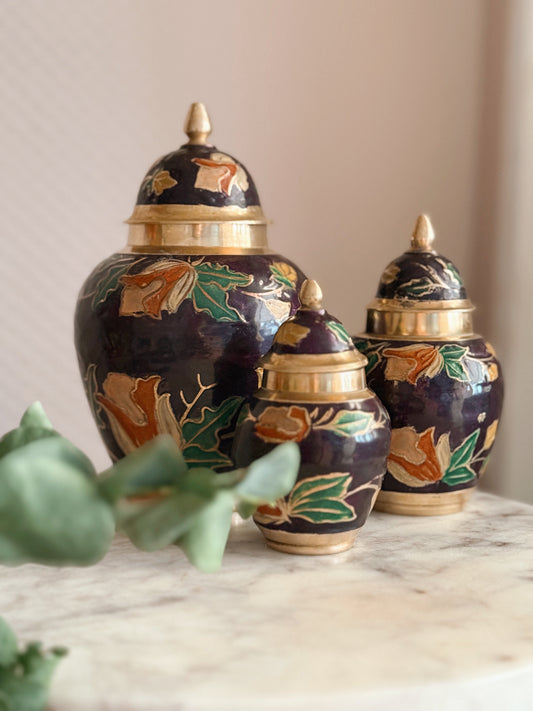 Vintage Brass + Enamel Kitchen Canisters