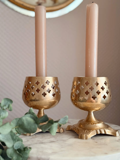 Vintage Brass Chalice Candlestick Holders