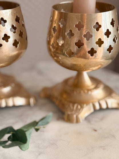 Vintage Brass Chalice Candlestick Holders