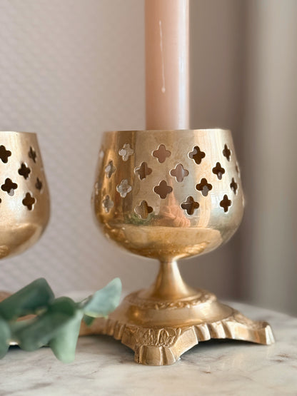 Vintage Brass Chalice Candlestick Holders