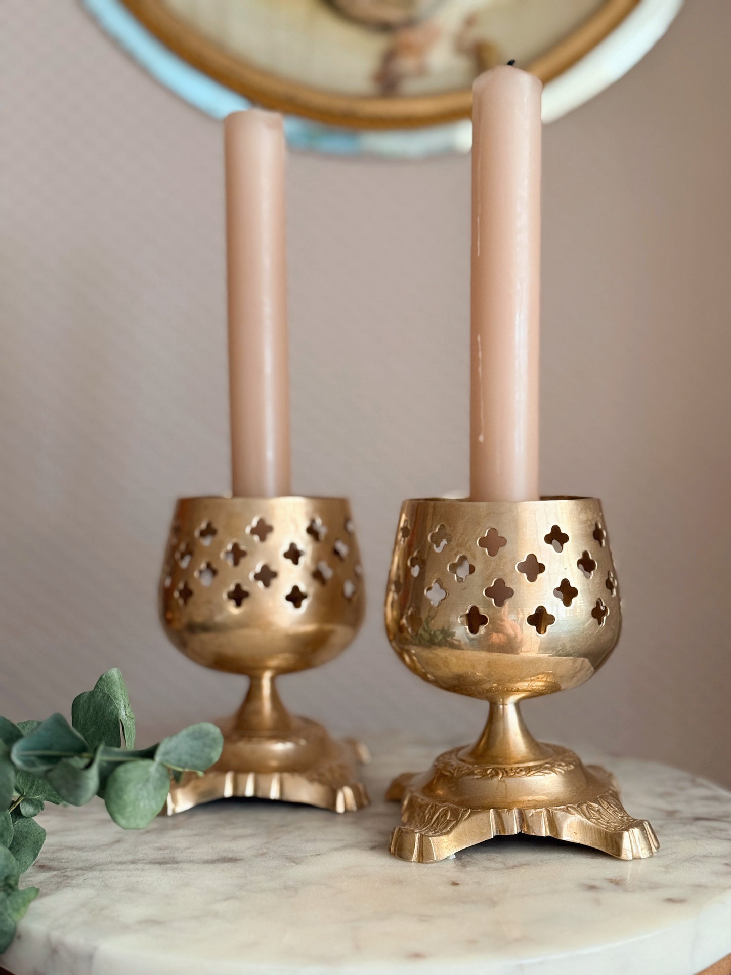 Vintage Brass Chalice Candlestick Holders