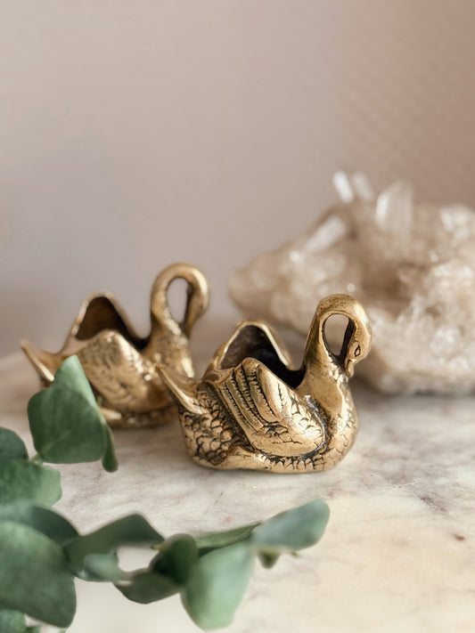 Vintage Brass Swan Matchstick Holders