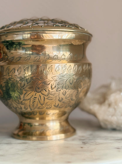 Vintage Large Brass Incense Pot