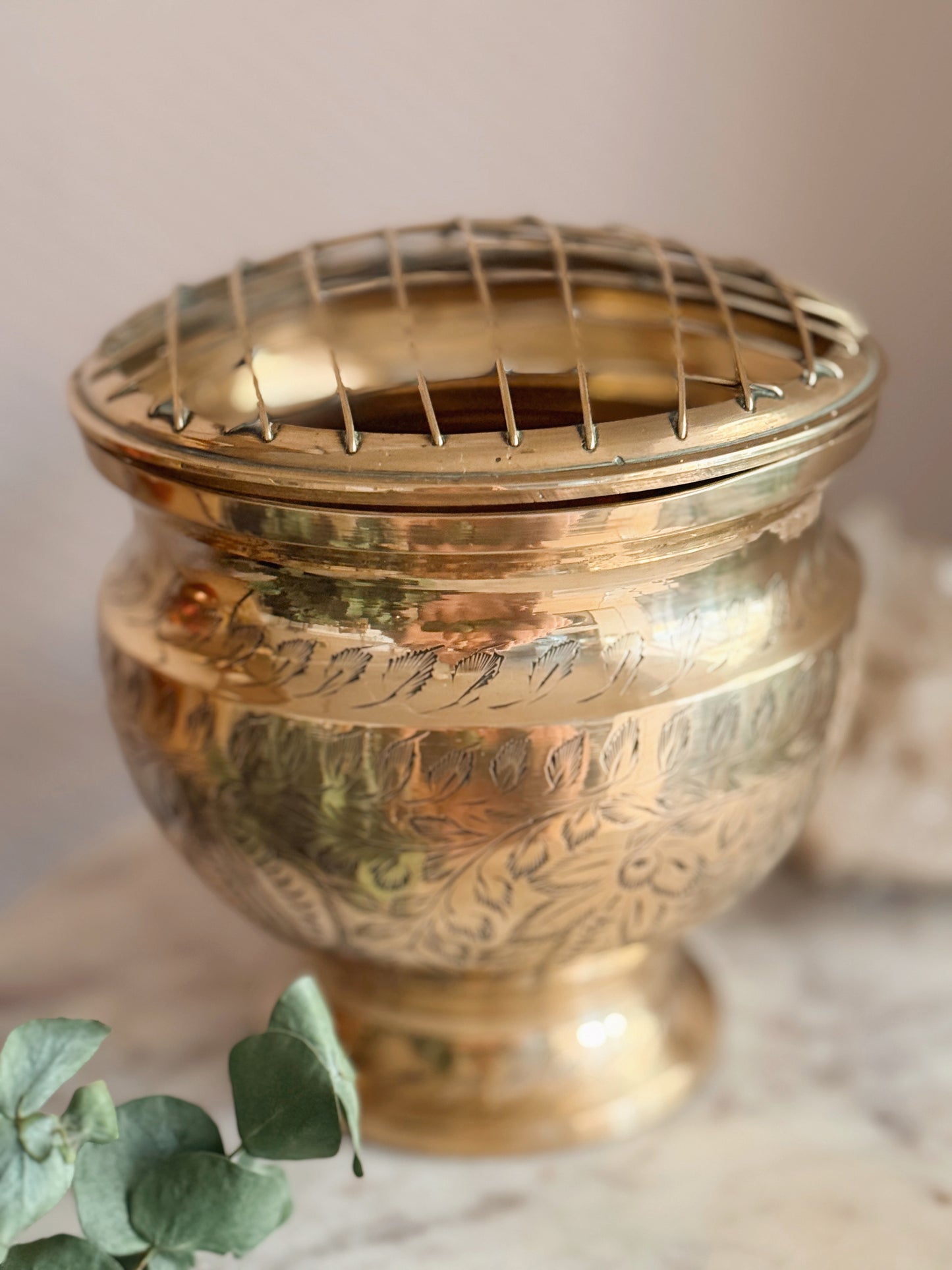 Vintage Large Brass Incense Pot