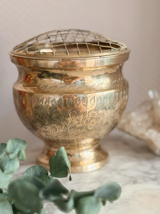 Vintage Extra Large Brass Incense Pot