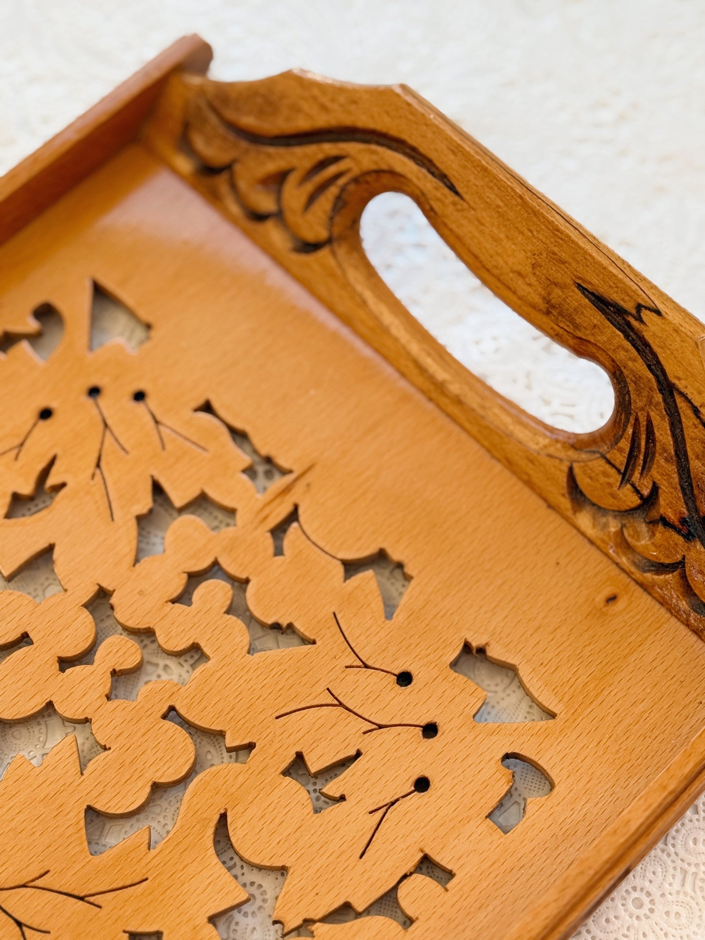 Vintage Carved Wood Tray (UK ONLY)