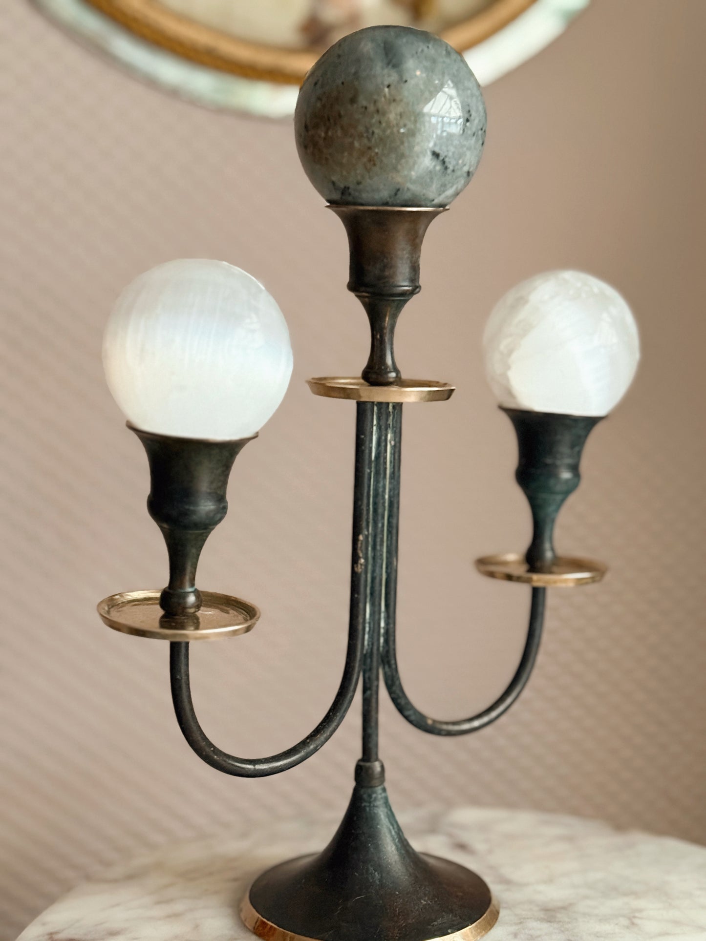 Vintage Brass Black + Gold Candelabra