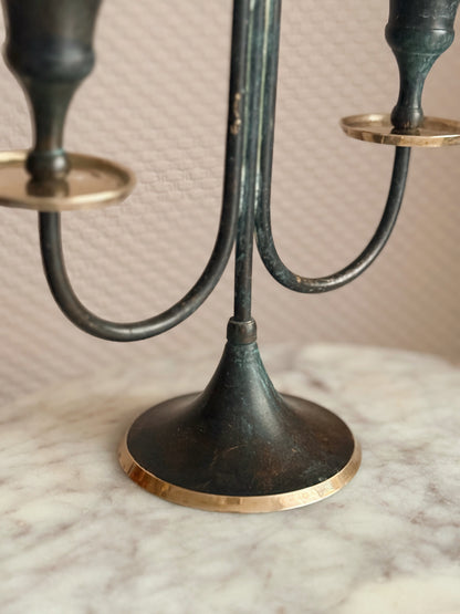 Vintage Brass Black + Gold Candelabra