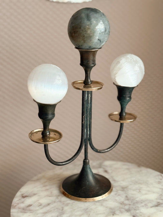 Vintage Brass Black + Gold Candelabra