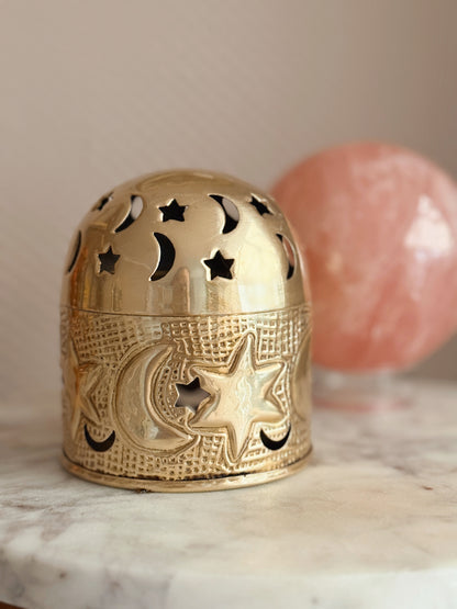 Vintage Brass Celestial Trinket Pot