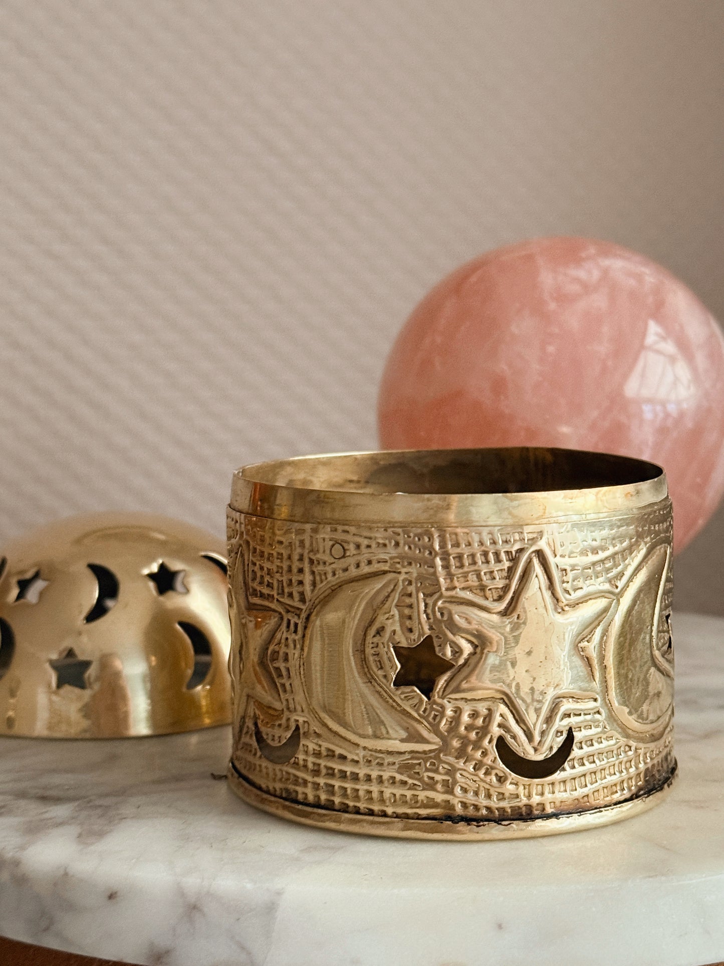 Vintage Brass Celestial Trinket Pot