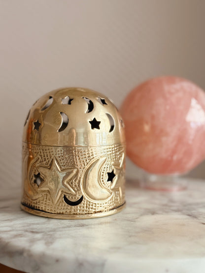 Vintage Brass Celestial Trinket Pot