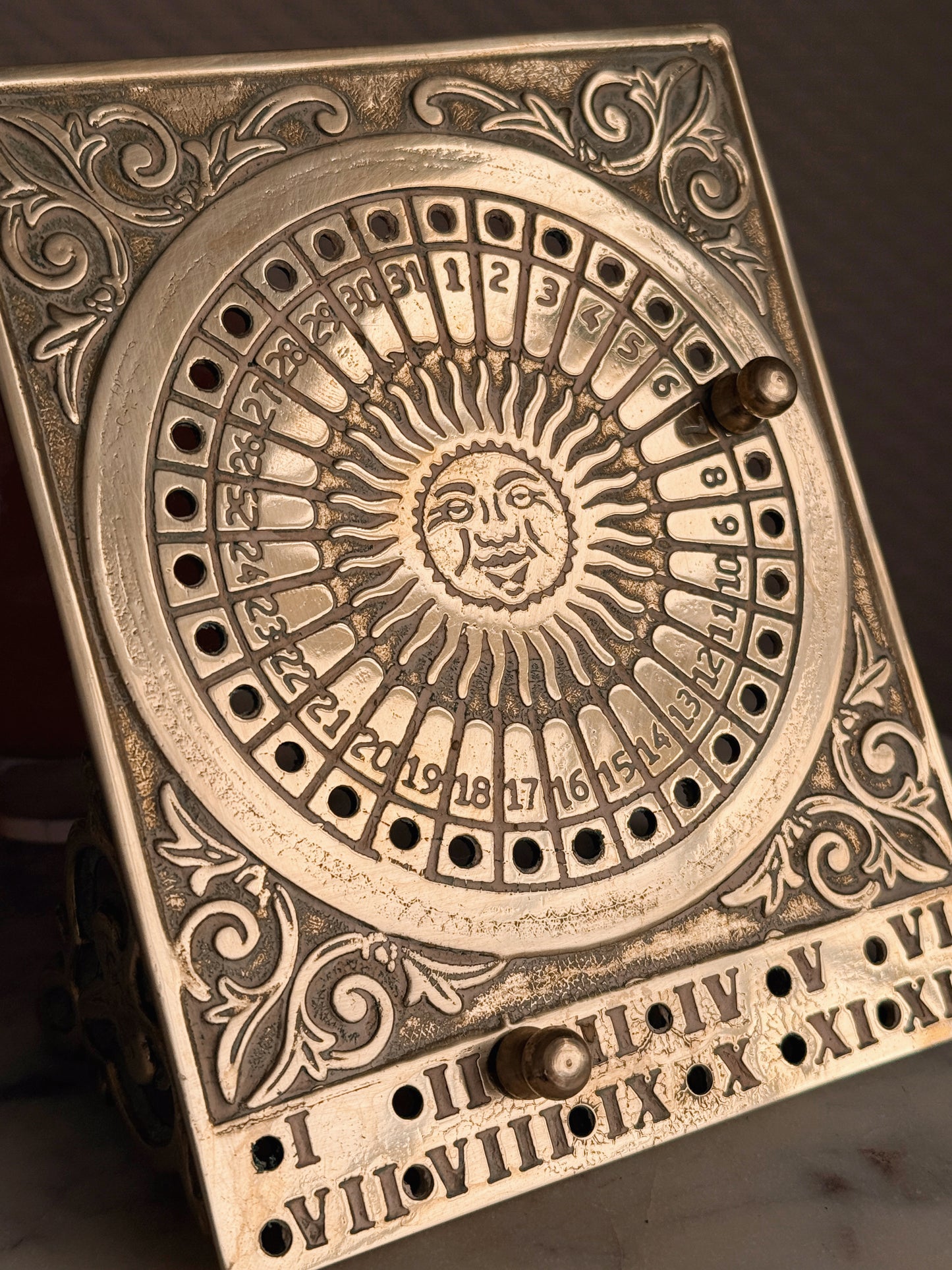 Vintage Brass Sun Perpetual Calendar