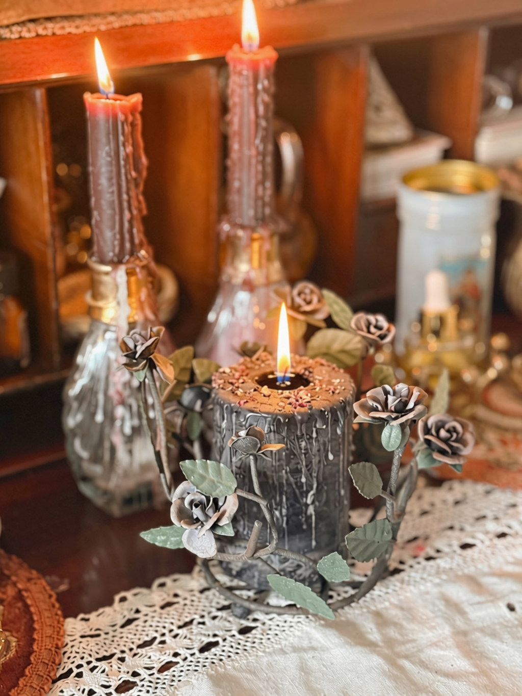 Vintage Metal Rose Candle Holder