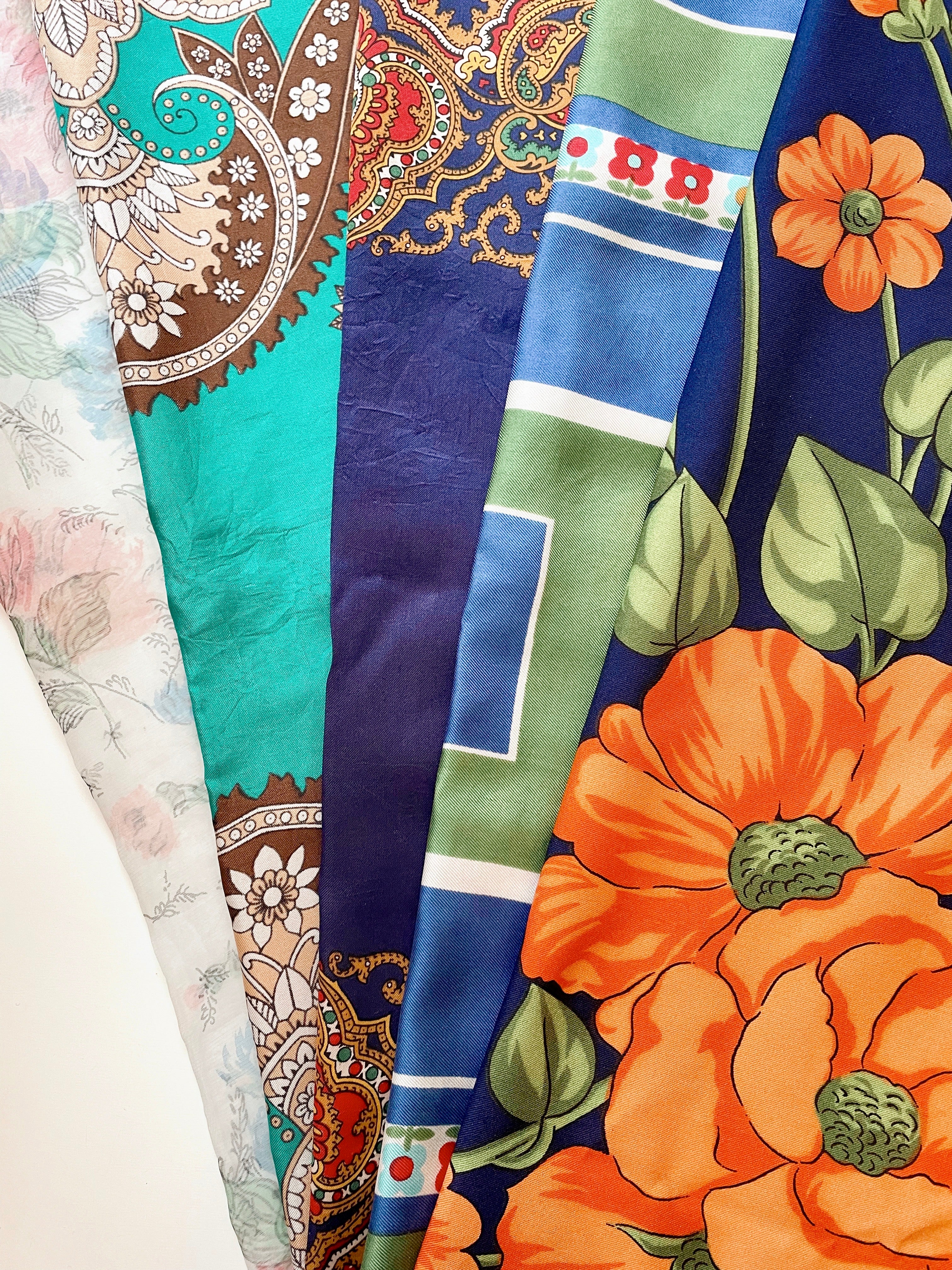 Vintage Witches Veil Scarf | Blue + Orange + Red + Brown