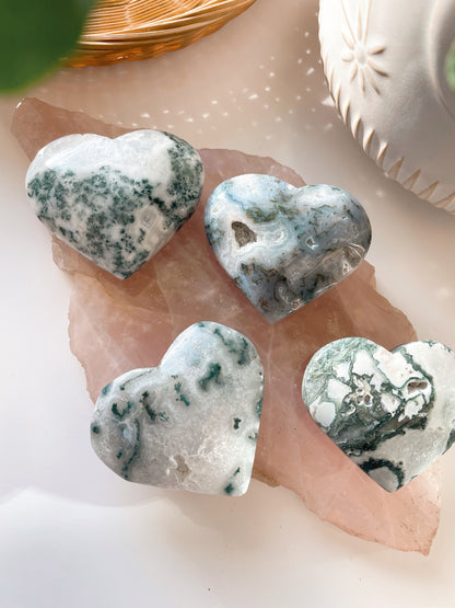 Moss Agate Heart Carvings