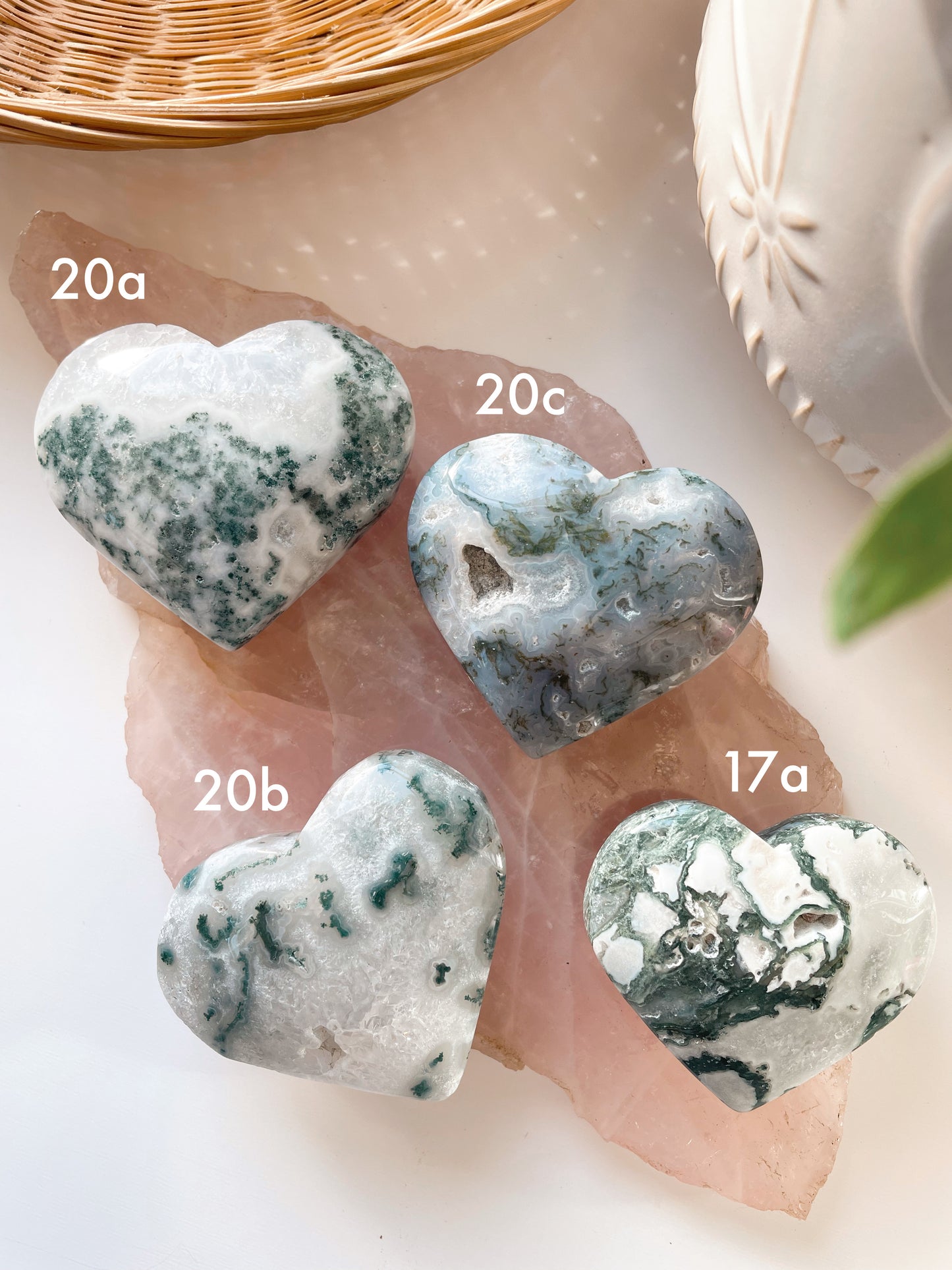 Moss Agate Heart Carvings