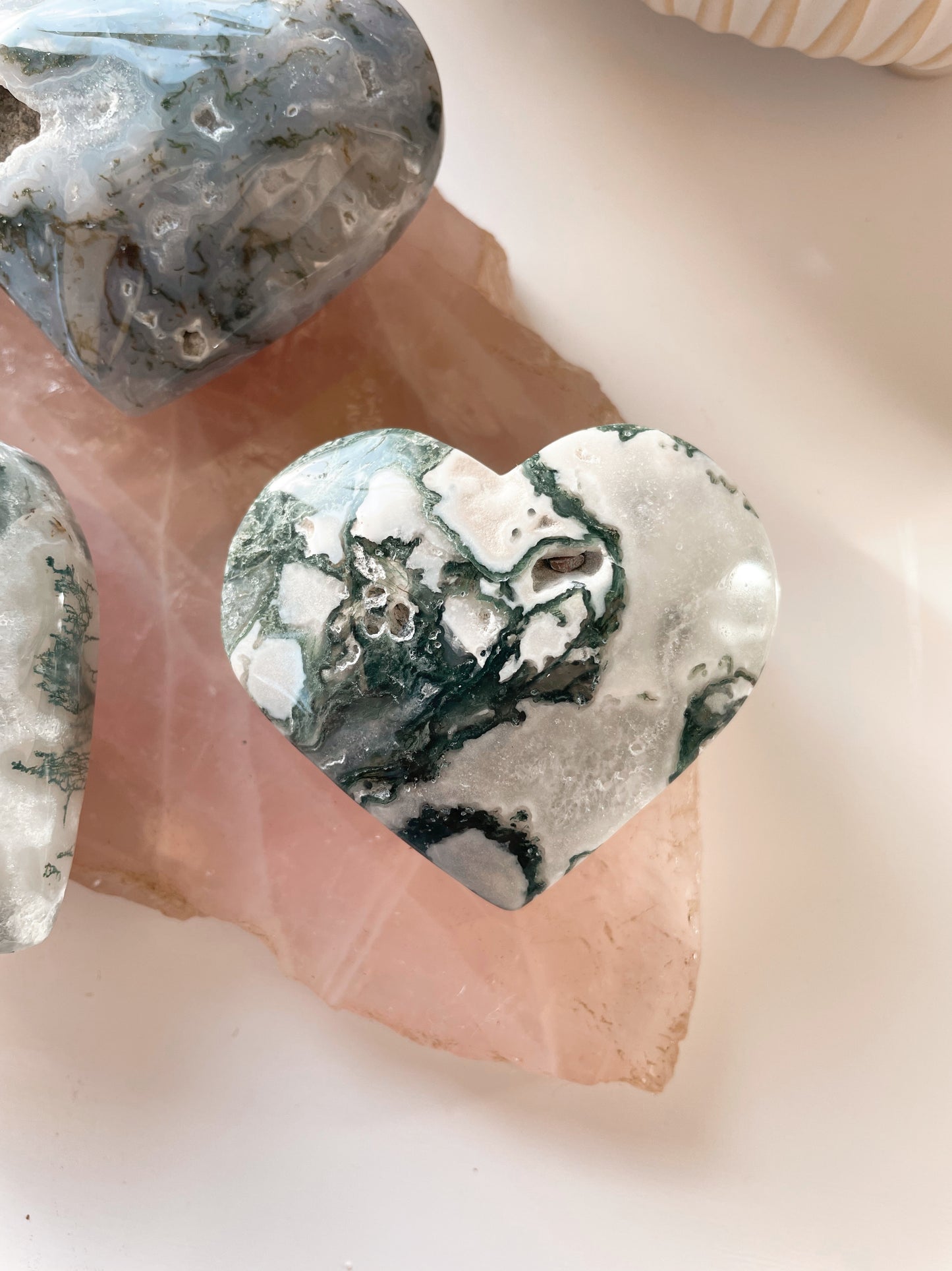 Moss Agate Heart Carvings