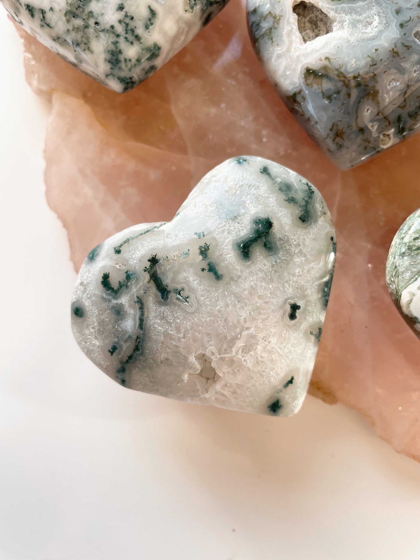 Moss Agate Heart Carvings