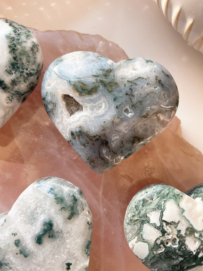 Moss Agate Heart Carvings