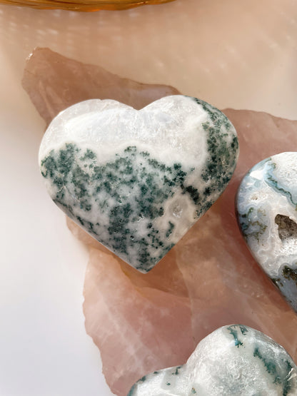 Moss Agate Heart Carvings